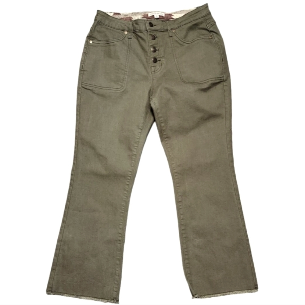 Frye & Co. Olive Green Bootcut Flare Raw Hem Stretch Button Fly Pants Sz 22W NWT